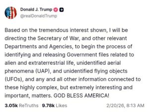 Donald Trump Perintahkan Pentagon Rilis File Rahasia UFO dan Kehidupan Alien img 20260220 174606 575